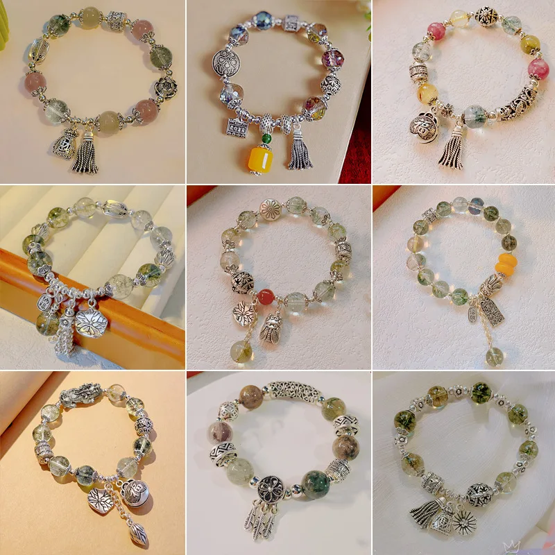 الرجعية العرقية نمط الأخضر شبح سوار المرأة الصينية ذات المناظر الطبيعية الخلابة بقعة بوذا الخرز ون اللعب التبتية الفضة الحظ HandString مجوهرات