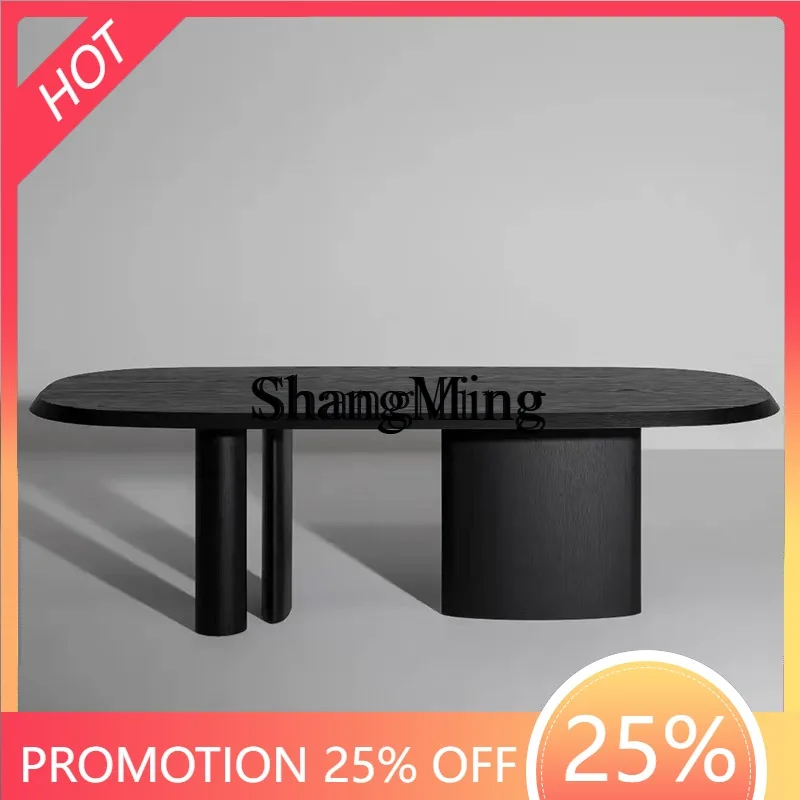 

SM new medieval minimalist style creative household solid wood oval dining table retro wabi-sabi reception table