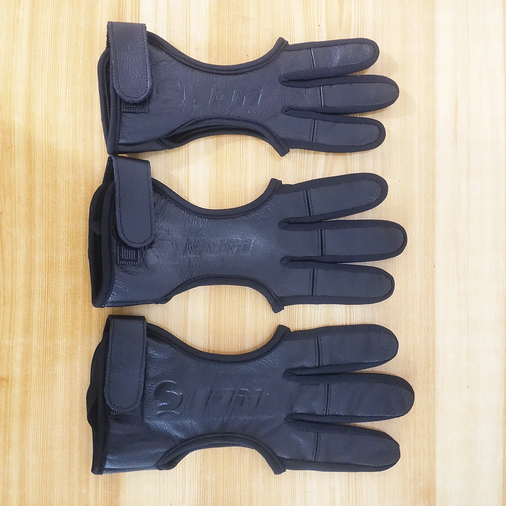 3 finger protection gloves for hunting, leather protection for archery, safety accessories for compound bow