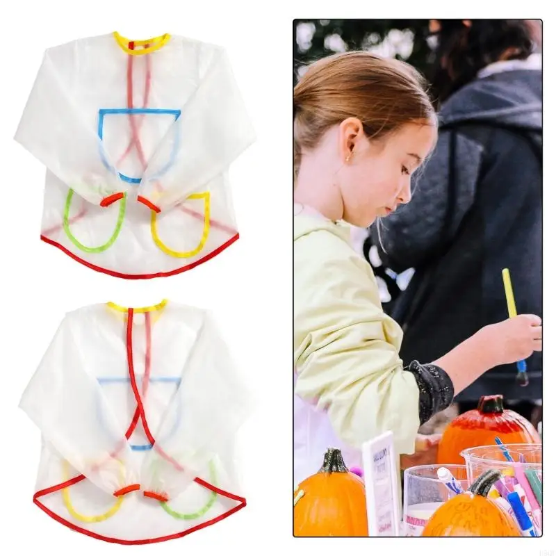 D5QF Multiple Purpose Kids Art Smock Waterproof Long Sleeve Aprons for Painting 3-8