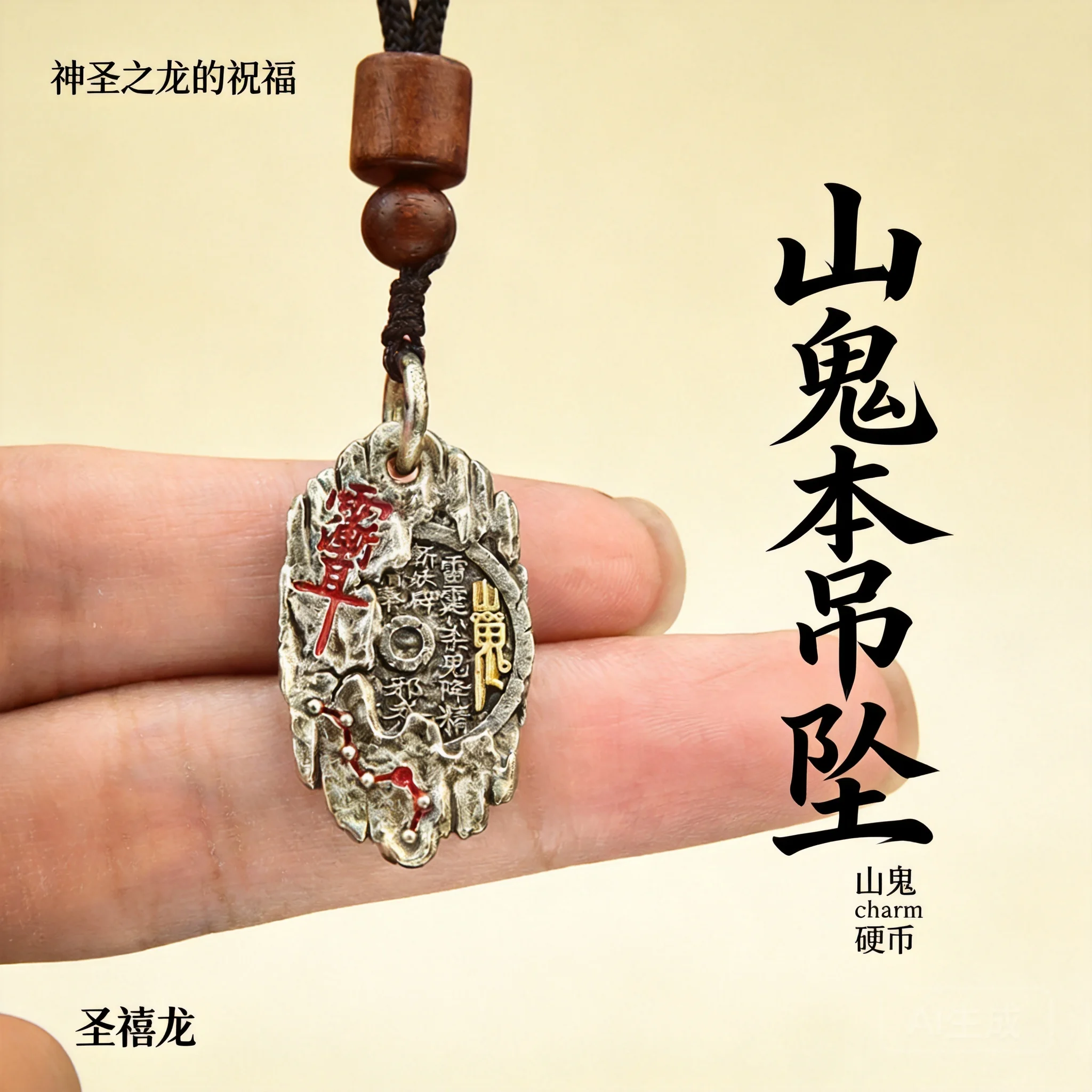Chinese Style Taoist Mountain Ghost Coin Pendant Good Luck Blessing Fortune Amulet Necklace Vintage Chinese Cultural Jewelry For