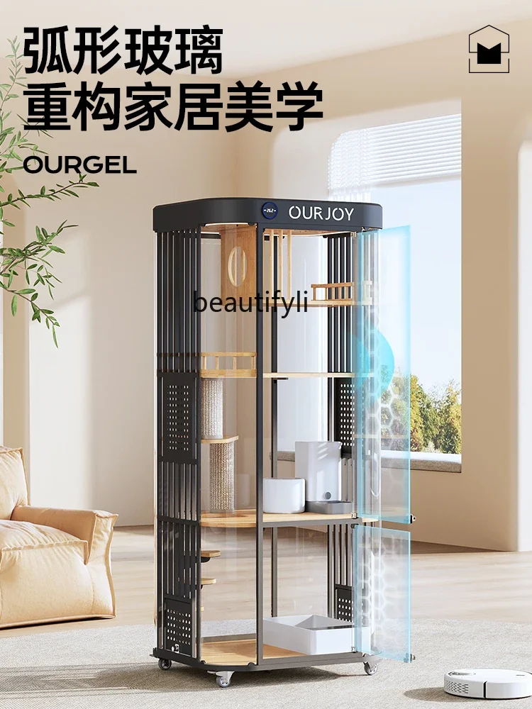 Panoramic Glass Cat Villa Smart Luxury Home Transparent Curved Cabinet Smart Cat House Nest