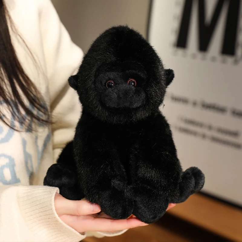 Muñeco de peluche de chimpancé de simulación, 22/32cm, mono peludo negro, Animal relleno, dibujos animados, decoración del hogar, regalo para niños y niñas