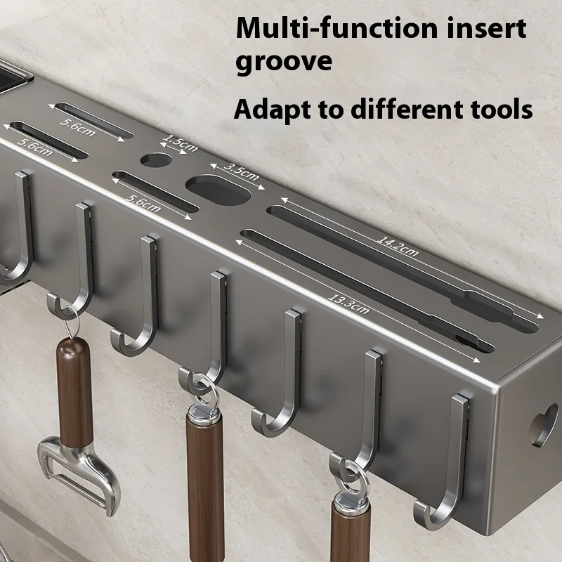 Kitchen Storage Rack Wall-Mounted Multifunctional Storage Knife Rack Detachable Stainless Steel With Multiple Brackets And Hooks