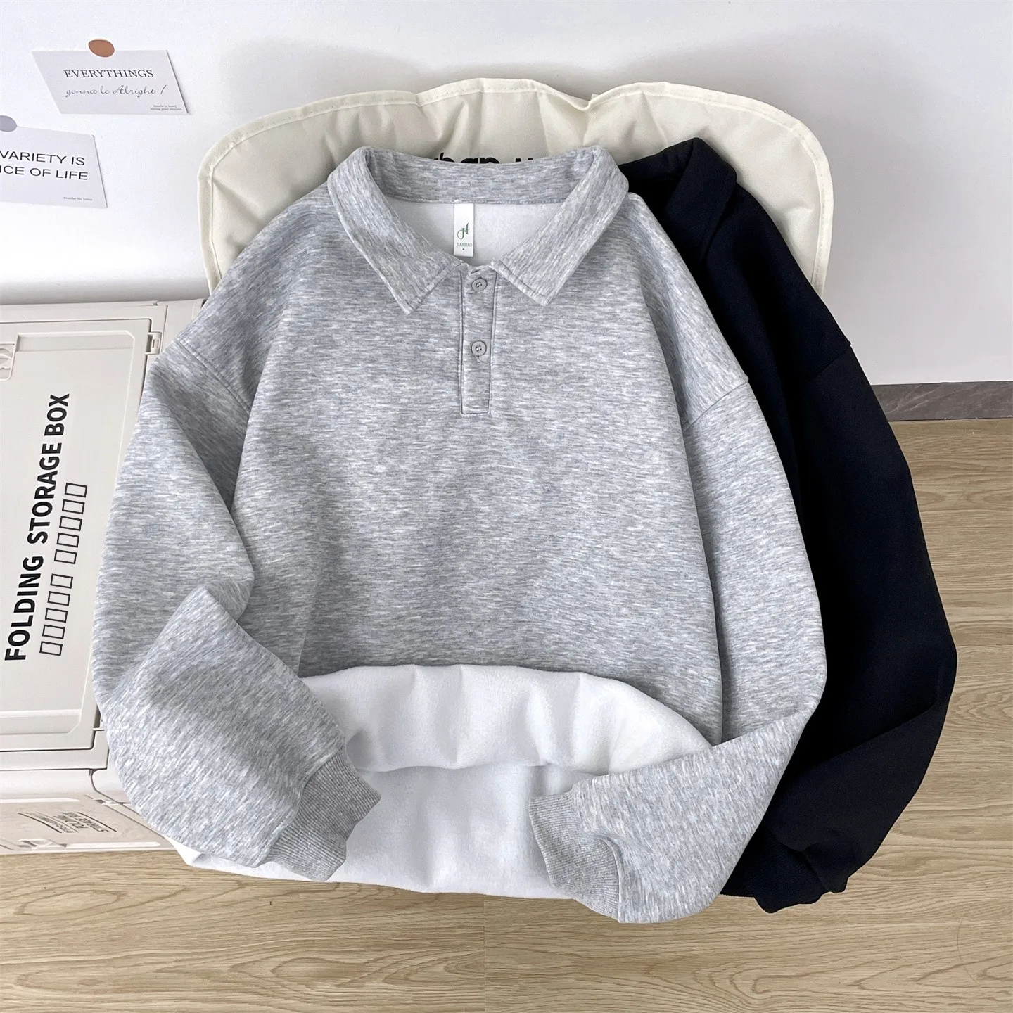 

Мужская толстовка оверсайз из плотного флиса с воротником, однотонная, серая, молодежная, повседневная, с длинным рукавом