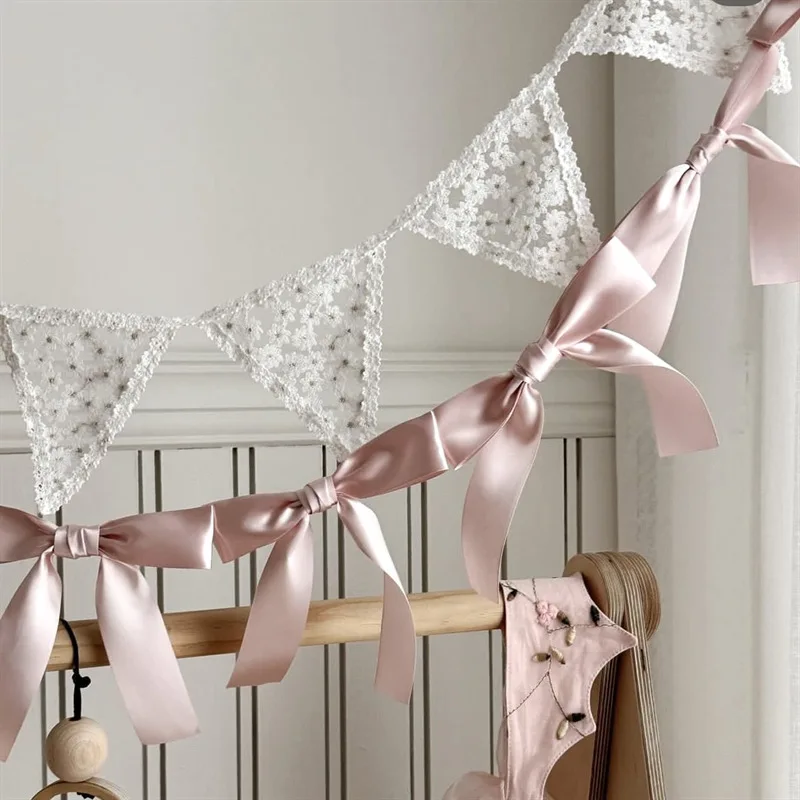 Guirlande de ruban à nœud papillon, drapeaux de princesse pour chambre de filles, bannière murale suspendue pour enfants, anniversaire, réception-cadeau pour bébé, décor de fête de mariage, accessoires Photo