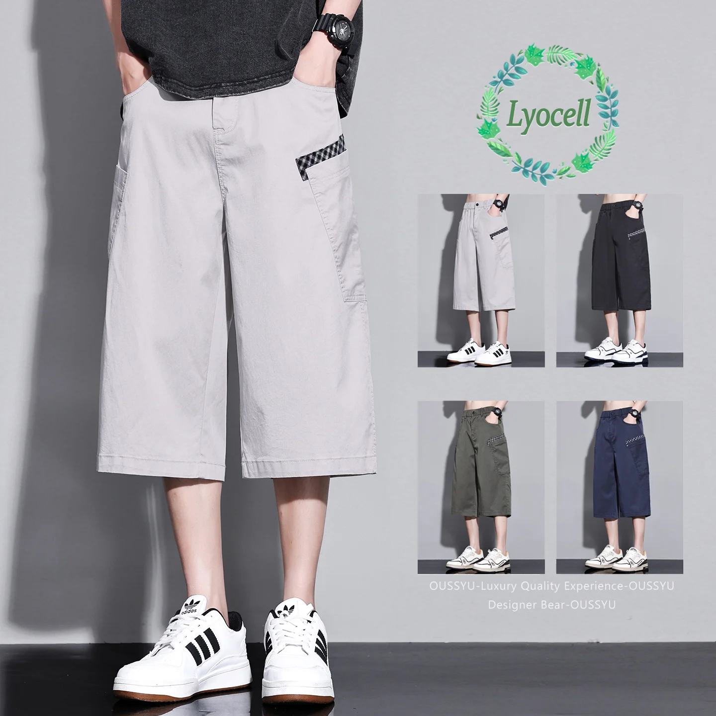 High Quality 2026 Summer Thin Lyocell Cargo Shorts Men Breathable Pants Streetwear Work Casual 3/4 Shorts Man Plus Size