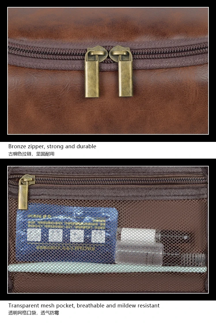 Hohe Qualität Reise Kulturbeutel Für Frauen Männer Retro PU Leder Kosmetik Taschen Weibliche Wasserdichte Reise Make-Up Tasche – Detail 18