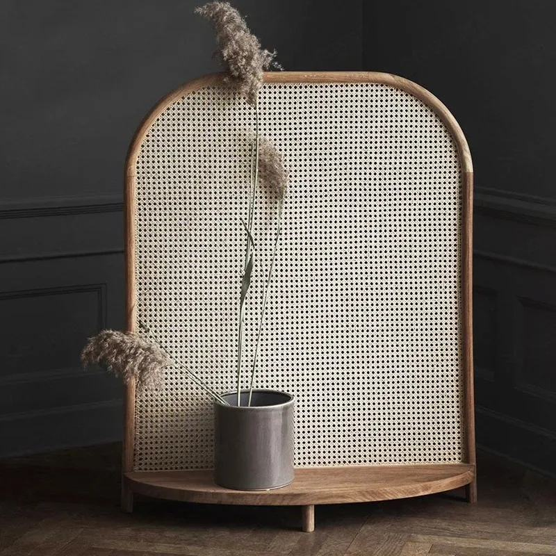 Simple folding screen partition wall retro rattan woven screen partition folding mobile bedroom occlusion screen