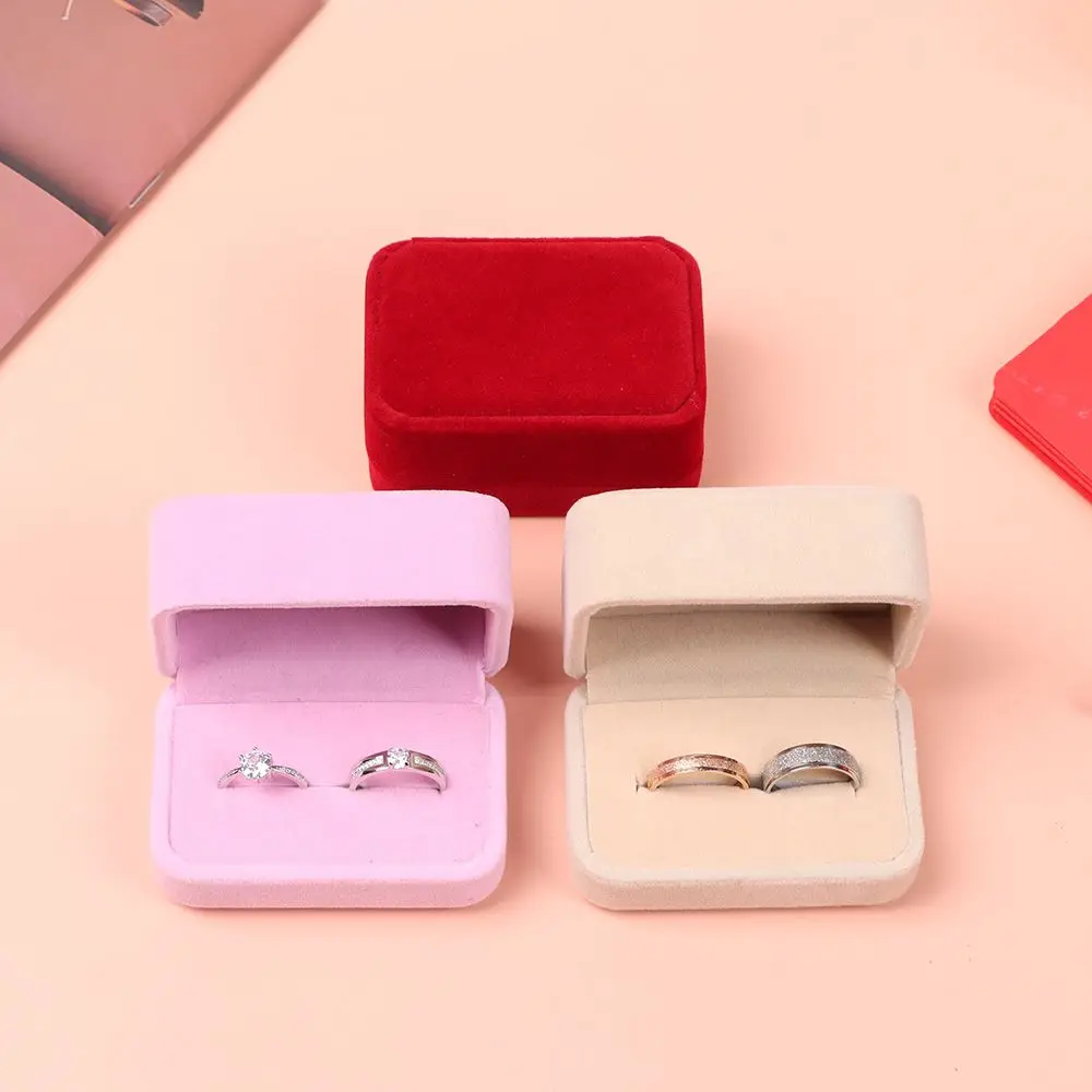 

High-quality Wedding Exquisite Couple Double Ring Box Display Box Velvet Jewelry Case Storage Box Durable Square Packaging Box