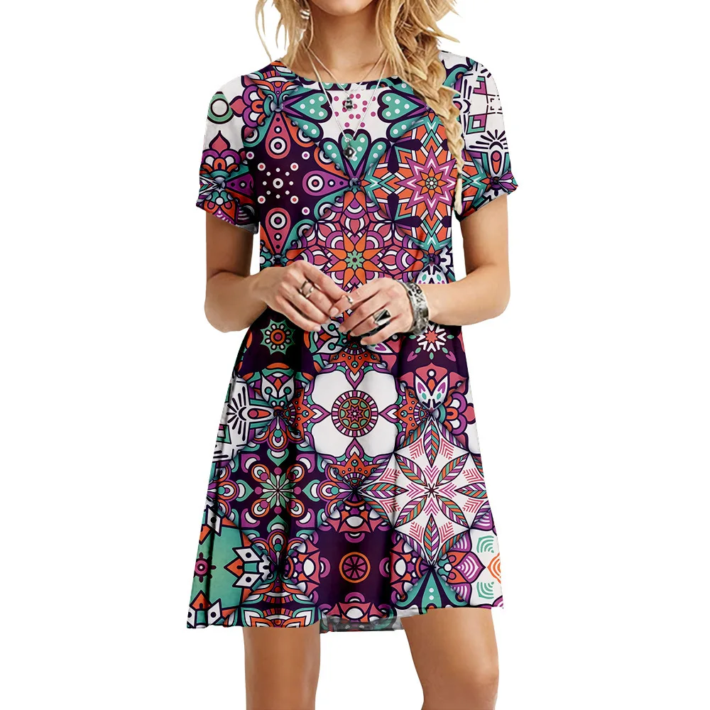 

Women Loose Retro Stitching Dress Ladies Dress Female Vintage 3D Custom Dresses Retro Stitching Dress Dropshipping 4xl