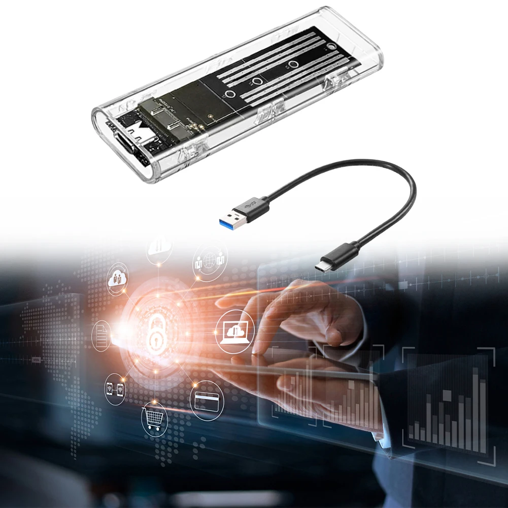 

M.2 NGFF SATA Type C USB 3.1 Transparent External SSD Case 10Gbps Hard Disk Case SSD Enclosure for 2230/2242/2260/2280