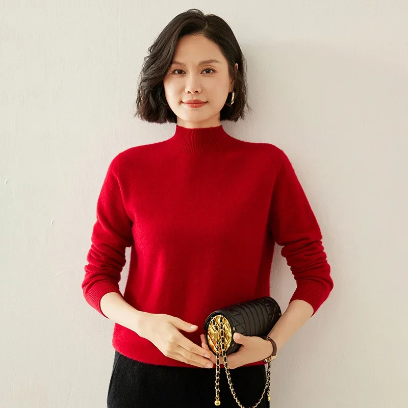 

Women's Cashmere Sweater, Cashmere Blend, Turtleneck Sweater, Knitted, Slim Fit, Basic Style, New Autumn and Winter 2024