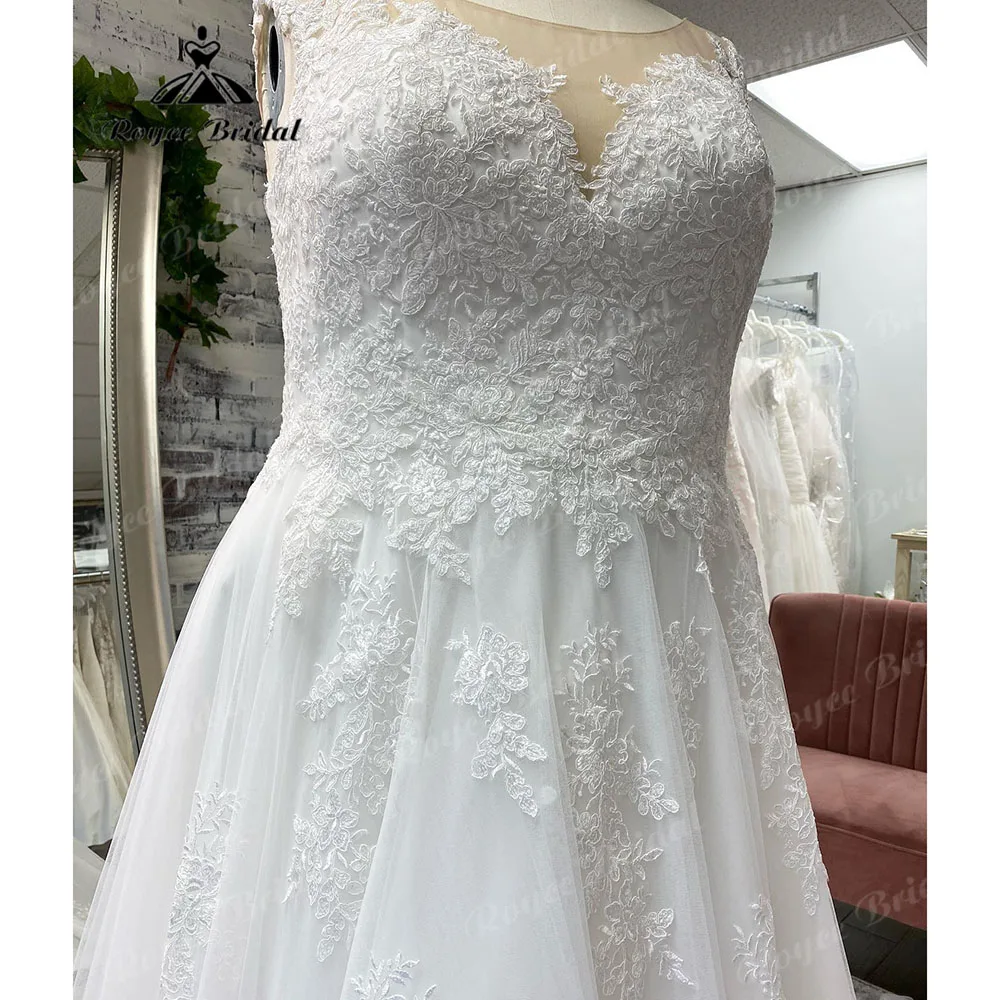 Chic Sleeveless Lace Appliques Wedding Gown for Bride 2024 Backless Wedding Dress Sweep Train Lace Up Back robe de réception de