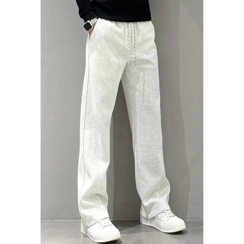 

Новые мужские однотонные повседневные спортивные штаны, модные свободные универсальные эластичные простые прямые брюки