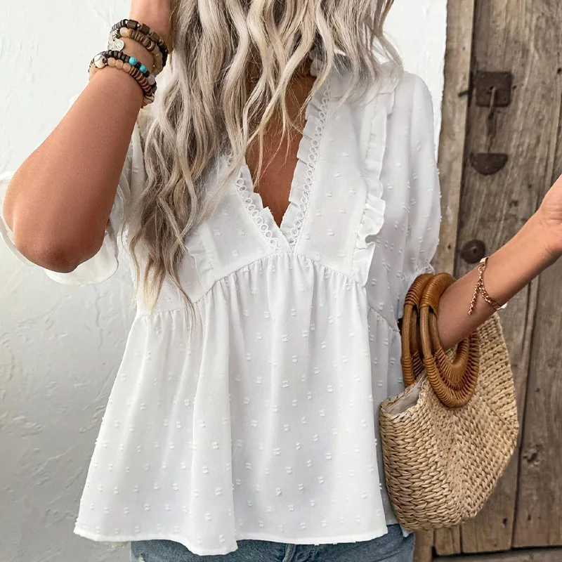 Ele Sle Donna irt ort Sve Princ Sve Cut Floing Ball Camicetta a vento per le vacanze estive transfrontaliere