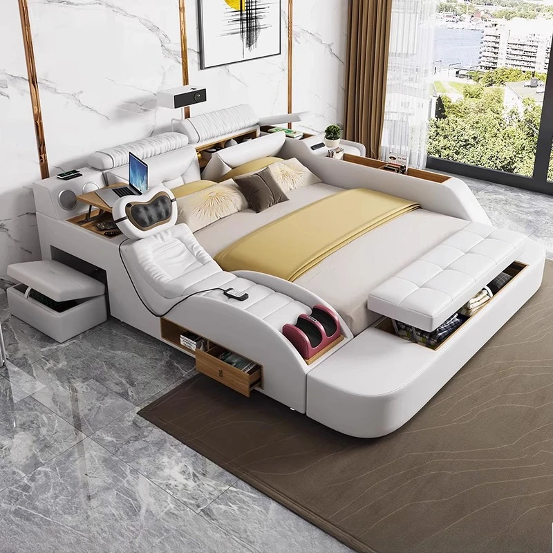 

Massage projector Double bed 150x200cm multifunctional Queen white With storage master bedroom camas de dormitorio furniture