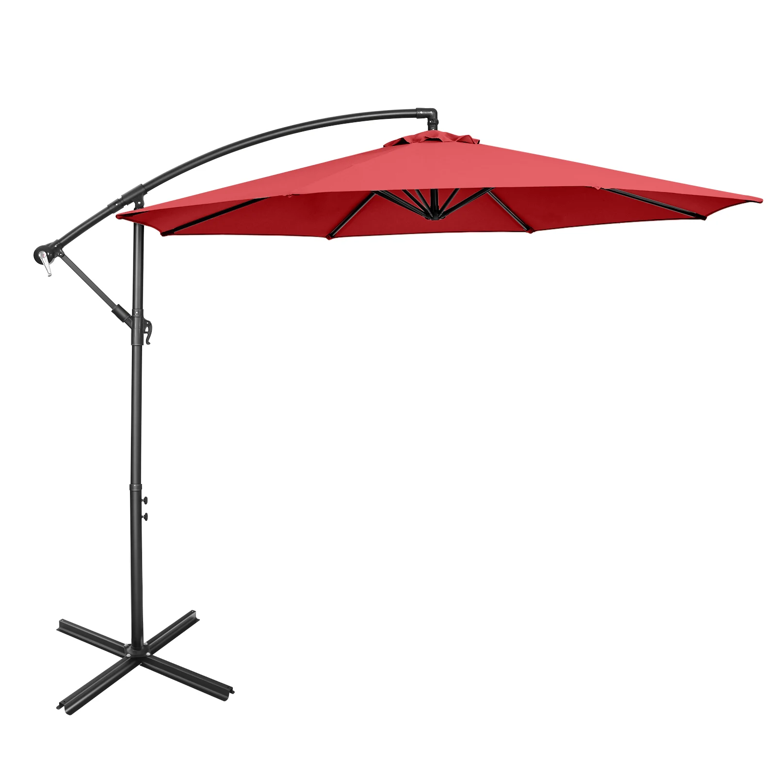 10 FT Patio Offset Umbrella w/8 Ribs Cross Base Tilt Claret