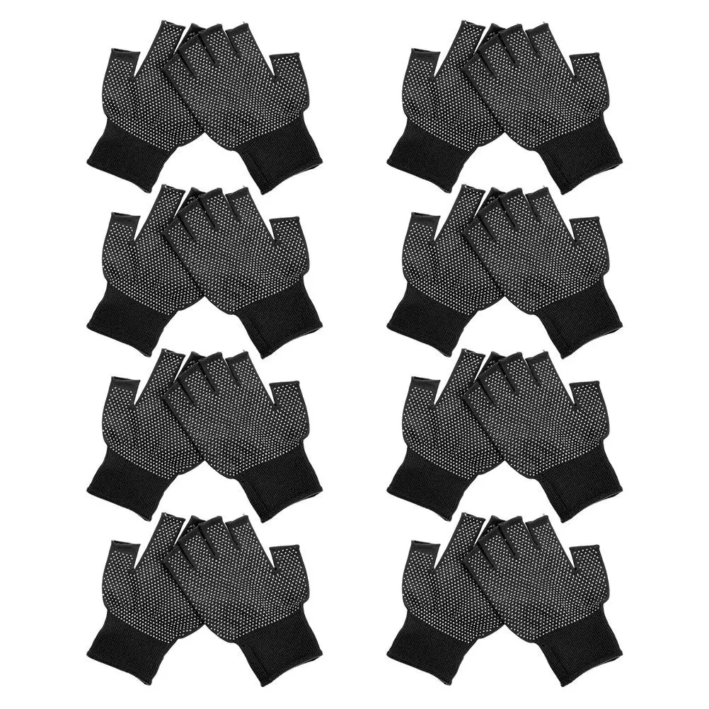 8Pairs Breathable Fingerless Work Gloves Antislip Half Finger Protective Gloves for Outdoor Industrial Gardening