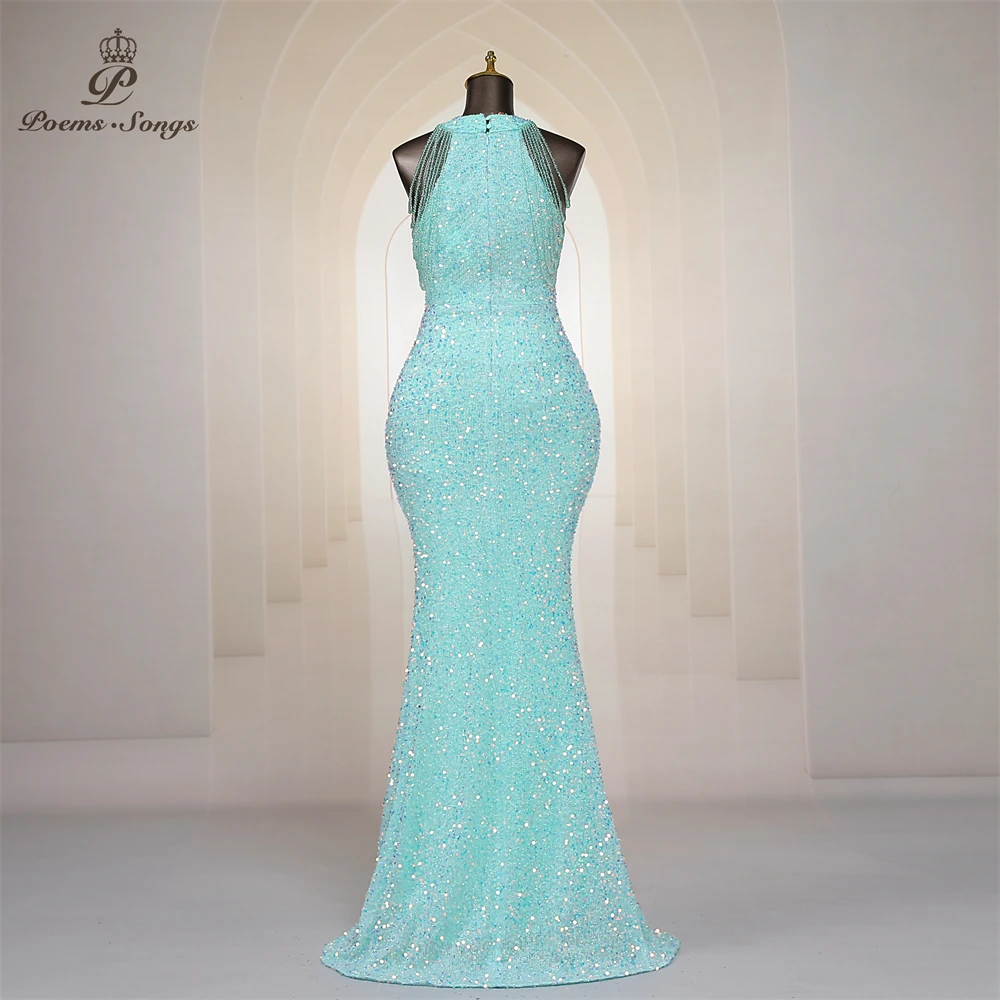 Plus Size Sexy shoulder beads Long Formal Evening Dresses Mermaid Sequins Women Party Dresses Gown Maxi dress robe de soirée