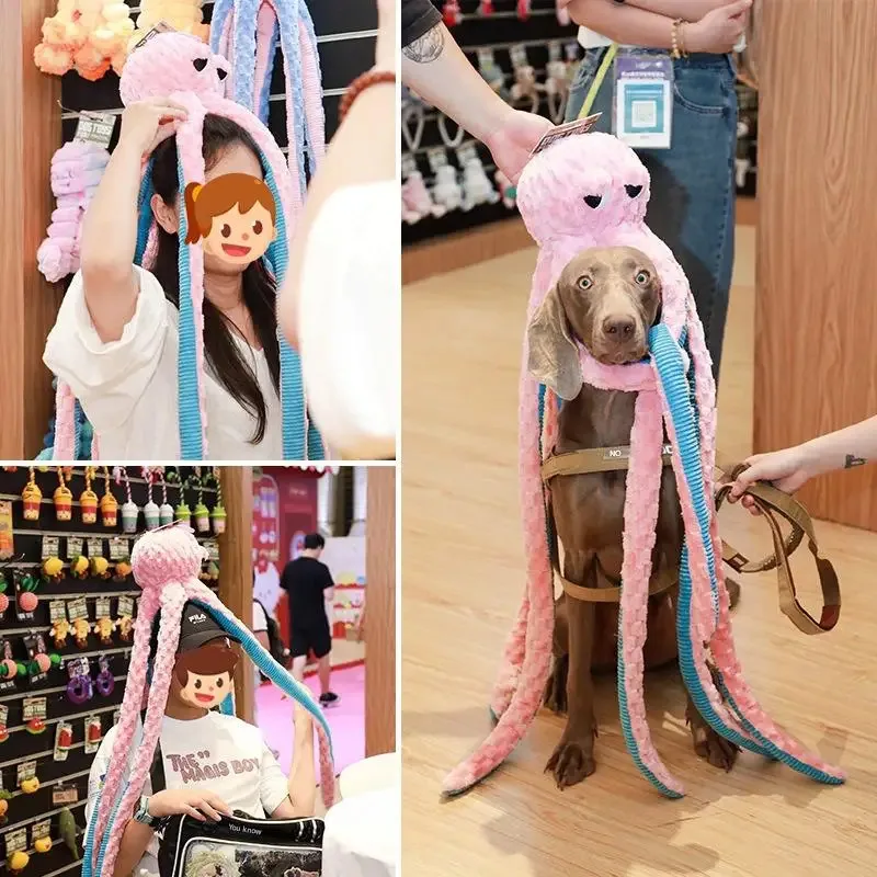 

Squeaky Octopus Dog Toy 1 Meter Long with Loud Squeaker for Aggressive Chewers Interactive Tug of War Rope Chew Toy for Large