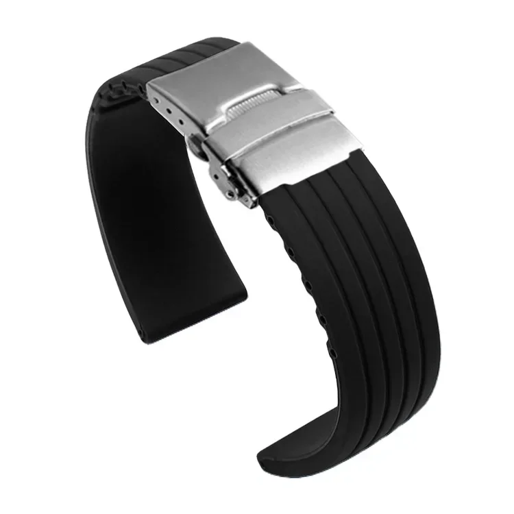 Rubber Watch Strap Deployment Buckle 18mm 20mm 22mm 24mm Band