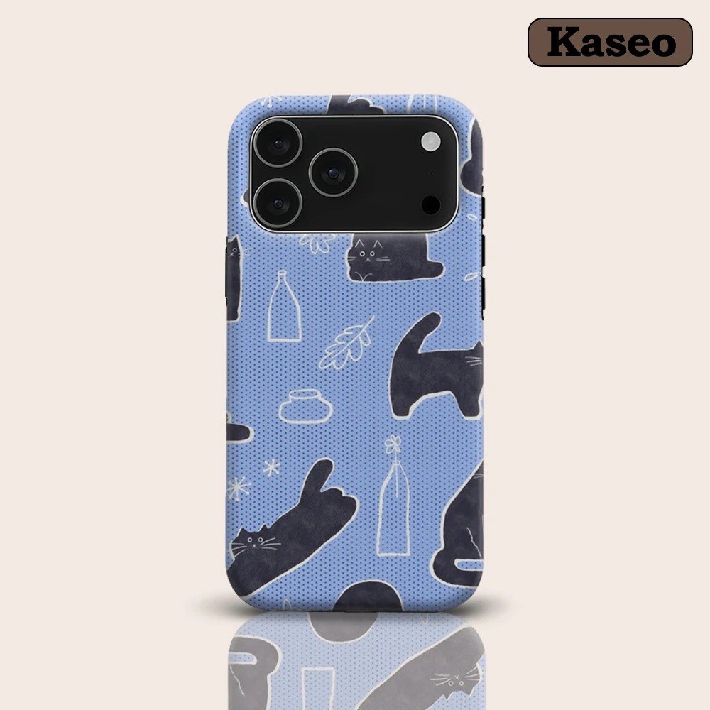 

Periwinkle Black Cat Motif for Magnetic Phone Case for IPhone 17 16 15 14 13 Pro Max Plus Single Double-layer Tough Case