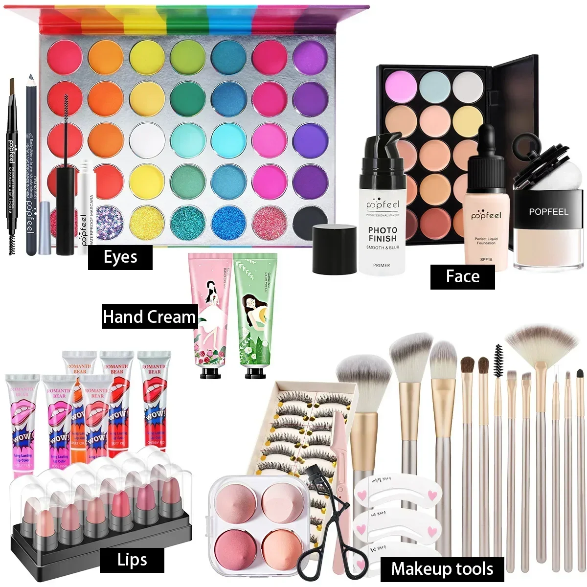 POPFEEL All-in-One Makeup Kit Gift Set with Eyeshadow Palette Foundation Lip Gloss Blush Brushes Eyeliner and More Beauty Gifts