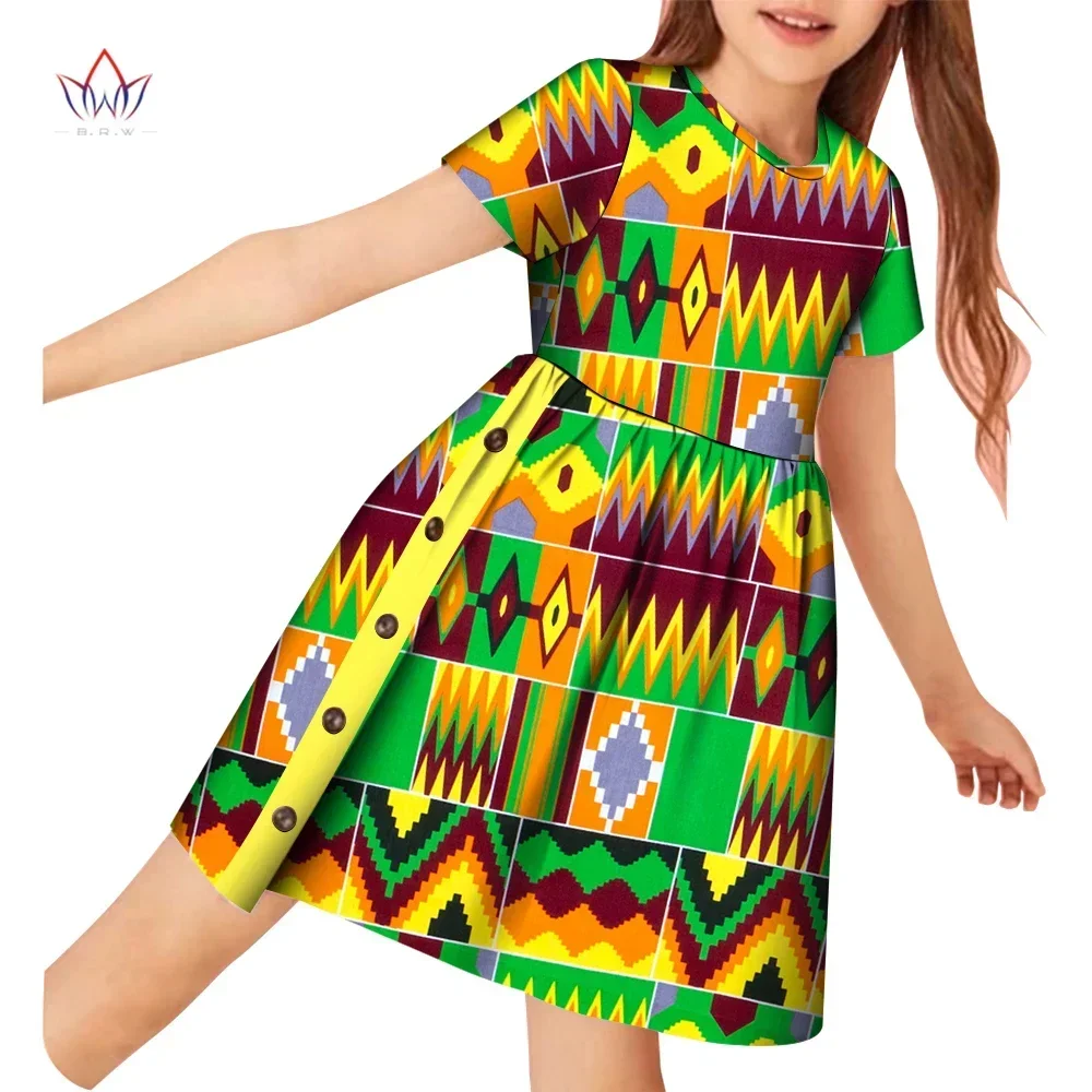 

BRW African Print Clothing Summer Dashiki Short Sleeve Traditional Ankara Dress Children Cute Dresses Plus Size WYT684