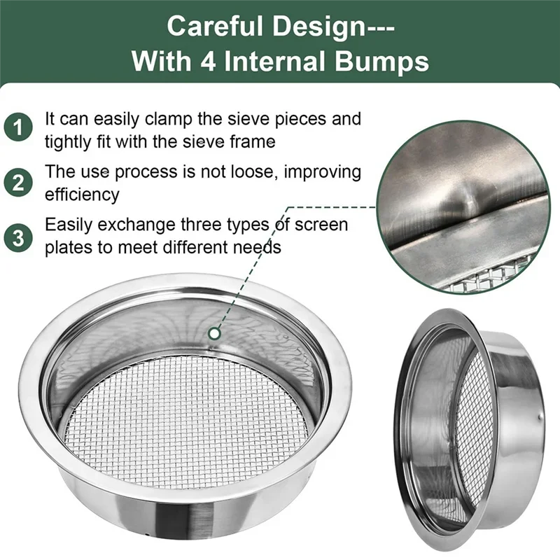 ABZC-Garden Soil Sieve Set Stainless Steel Mesh Sifter,Compost With 1, 3, 6, 9, 12Mm Mesh And Bonsai Soil Scoop