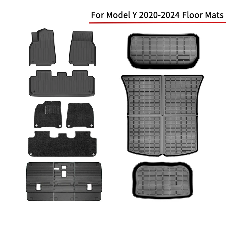 

TPE для Tesla Model Y 2020-2024, напольные коврики, водонепроницаемые коверы автомобиля, передний и задний багажник, задние сиденья, задние подушки, нескользящие подушечки для ног