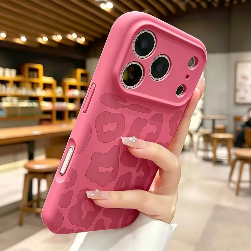 Capa de Silicone Líquido com Estampa de Leopardo para iPhone 18 17 16 Pro Max Air 14 15 Plus 13, Capa Macia à Prova de Choque com Botão de Controle da Câmera