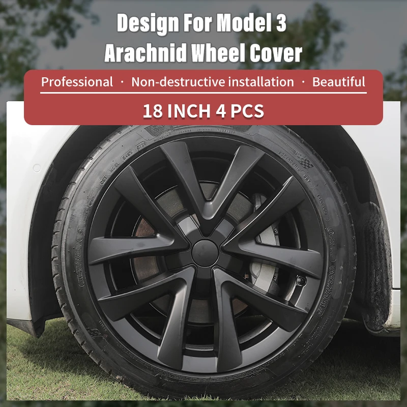 Design For Tesla Model 3 (2017-2023) 18 Inch Arachnid Style Wheel Cover Hubcaps Set of 4 (Not Compatible with Model 3 Highland)