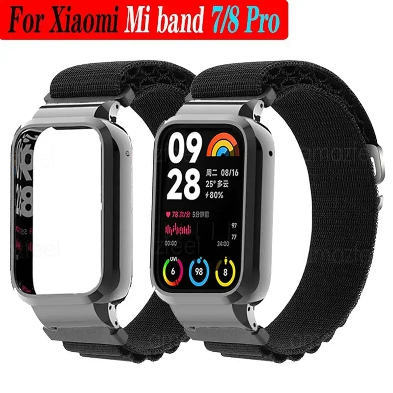 حزام نايلون لـ Xiaomi Mi Band 8 7 Pro سوار Correa لـ Xiaomi Miband 7 8 Pro Bands حافظة معدنية من الفولاذ المقاوم للصدأ