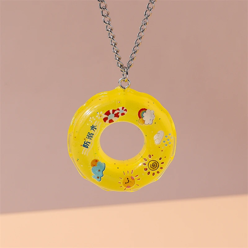 Modische Bunte Harz-Schwimmring-Halskette für Frauen und Mädchen Sommer Strand Urlaub Schmuck Geschenke – Detail 6