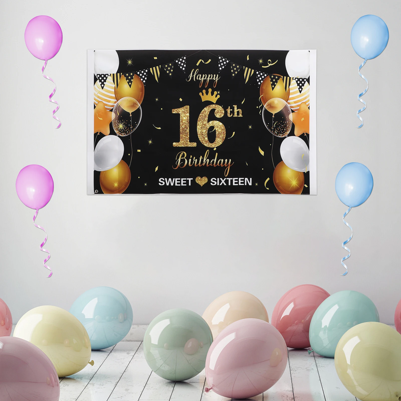 

1Pcs Birthday Background Photo Backdrop Cloth Party Decoration Durable 16 Years High Quality 3D Printing Birthday Backdrop