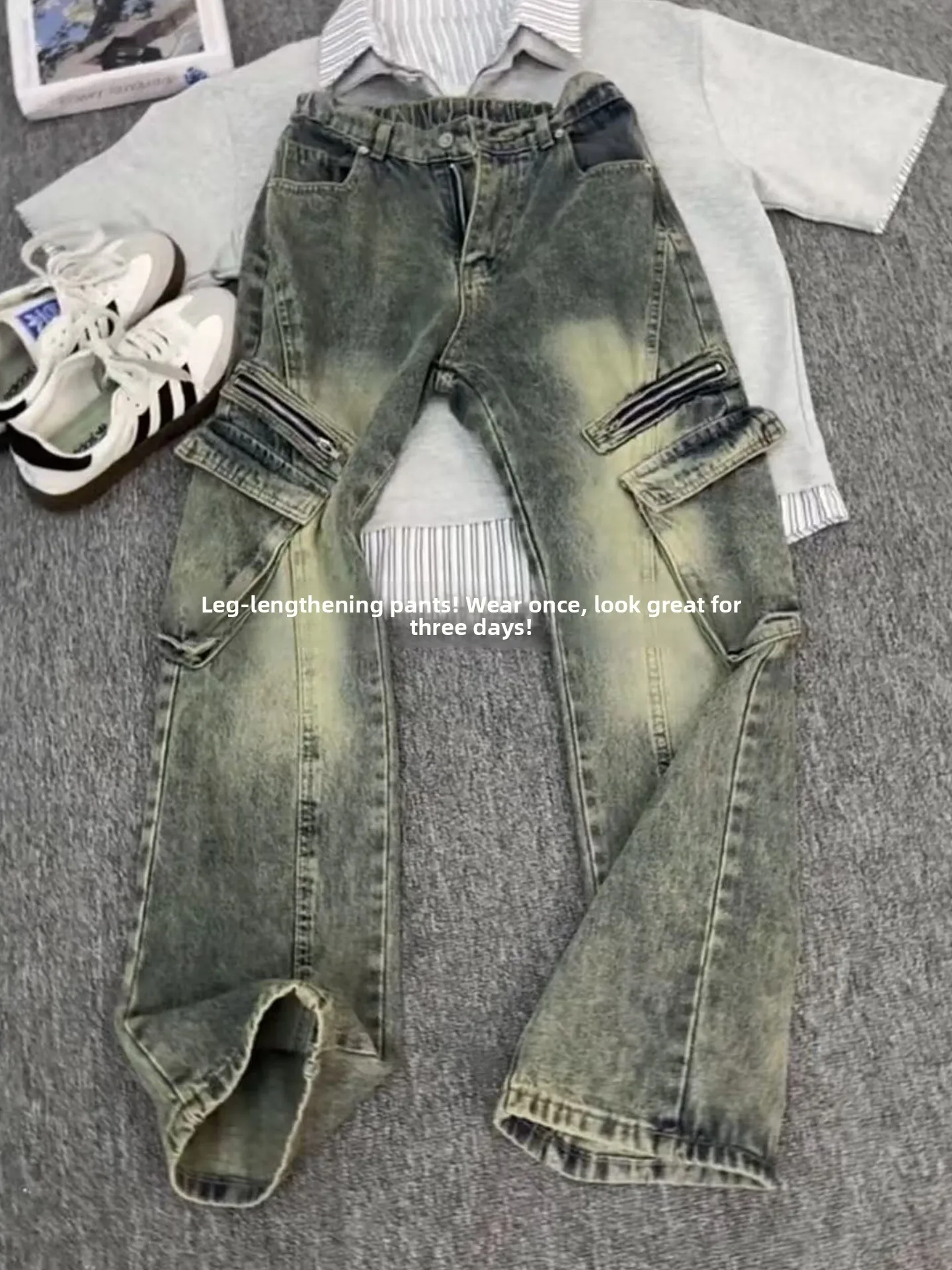 

Khaki Workwear Jeans Men's Straight Leg Bell Bottoms American Retro Slimming Trousers Autumn Season Unique Design Sensation