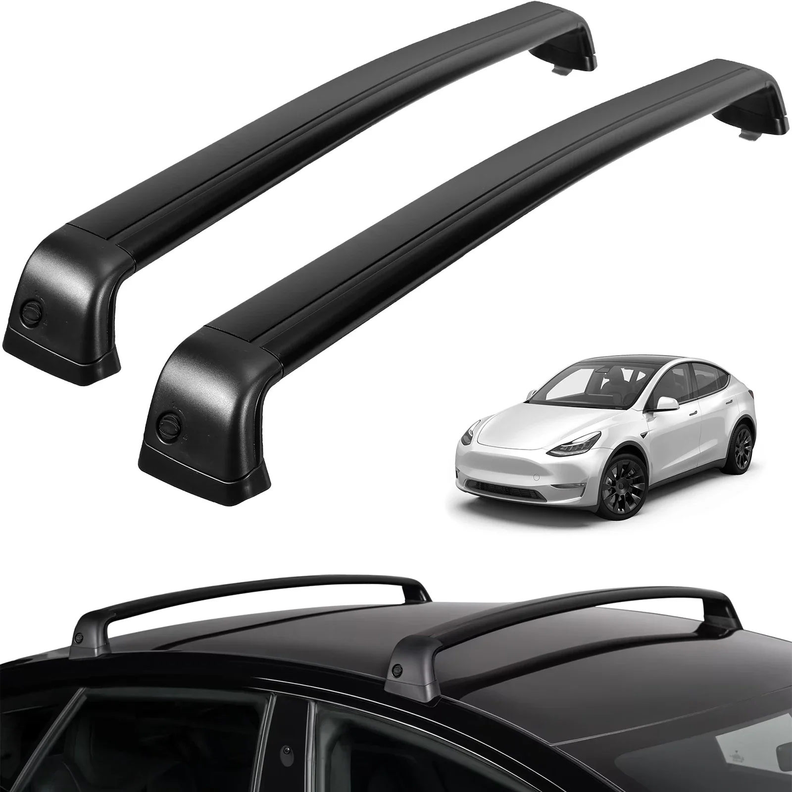 Roof Rack Cross Bars For Tesla Model Y 2020-2023 Canoe Kayak Luggage Carrier Rack Holder 165lbs Load with Anti-theft Lock