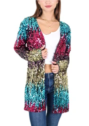 Women's Sequin Jacket Open Front Coat Blazer Party Cocktail Outerwear Cardigan