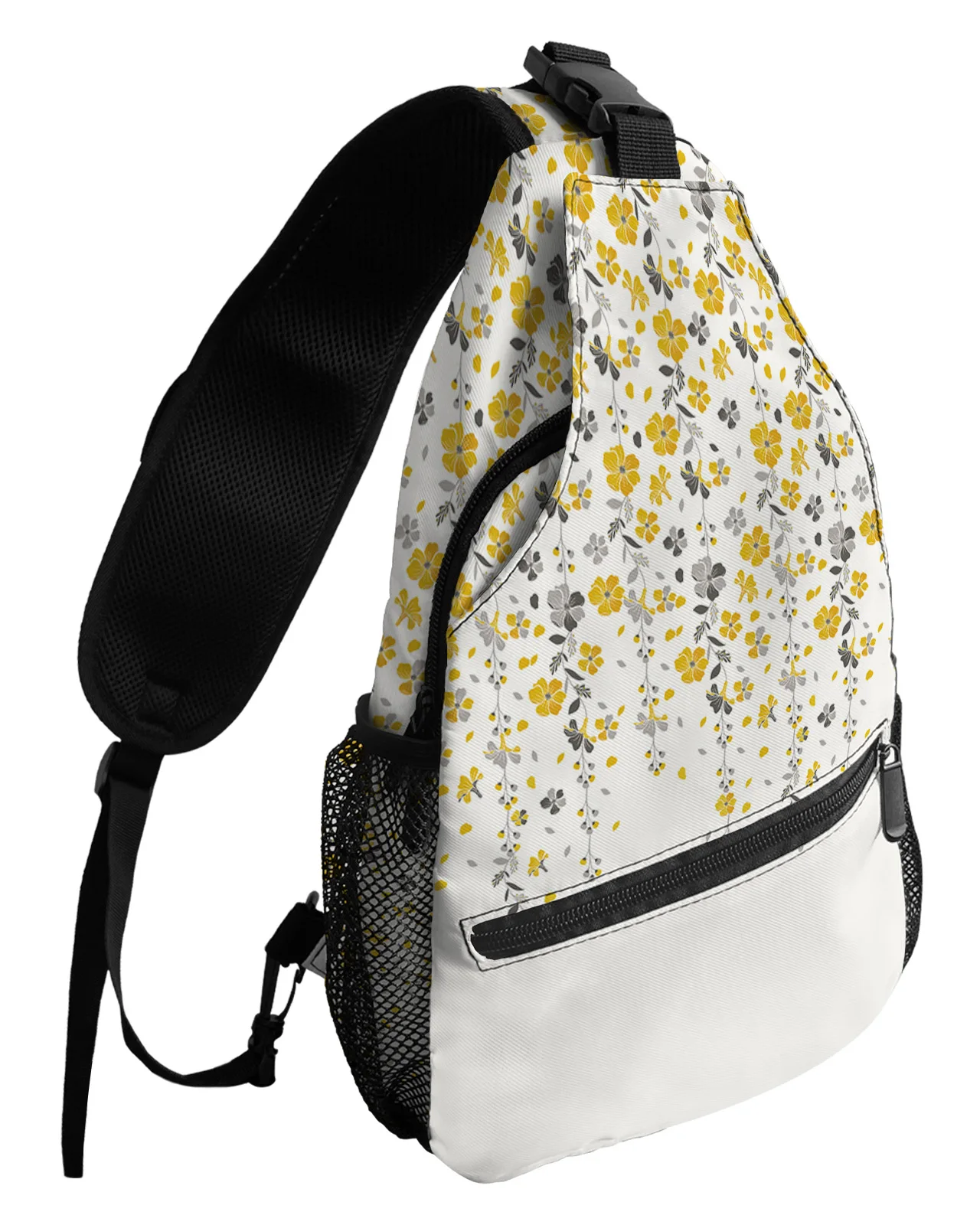 

Yellow Gray Flowers Chest Bags For Women Men Waterproof Messenger Bags Female Travel Sport Adjustable One Shoulder Crossbody Bag