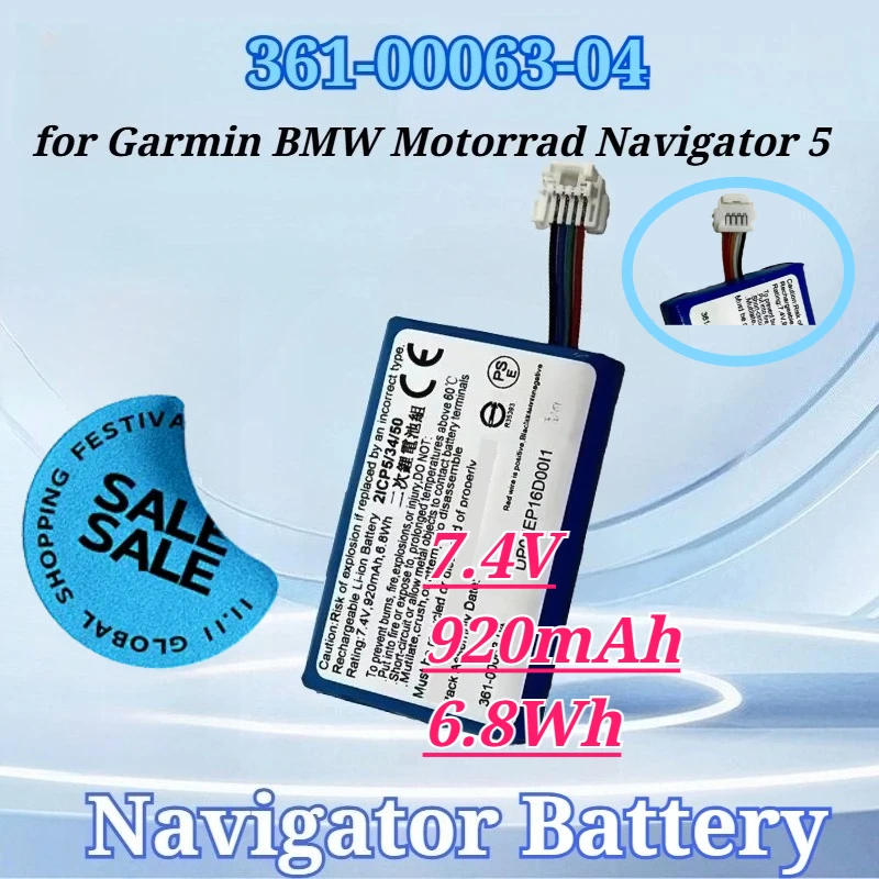

7.4V 920mAh 6.8Wh for 361-00063-00 361-00063-04 for Garmin BMW Motorrad Navigator 5 and 6 Premium Rechargable Batteries