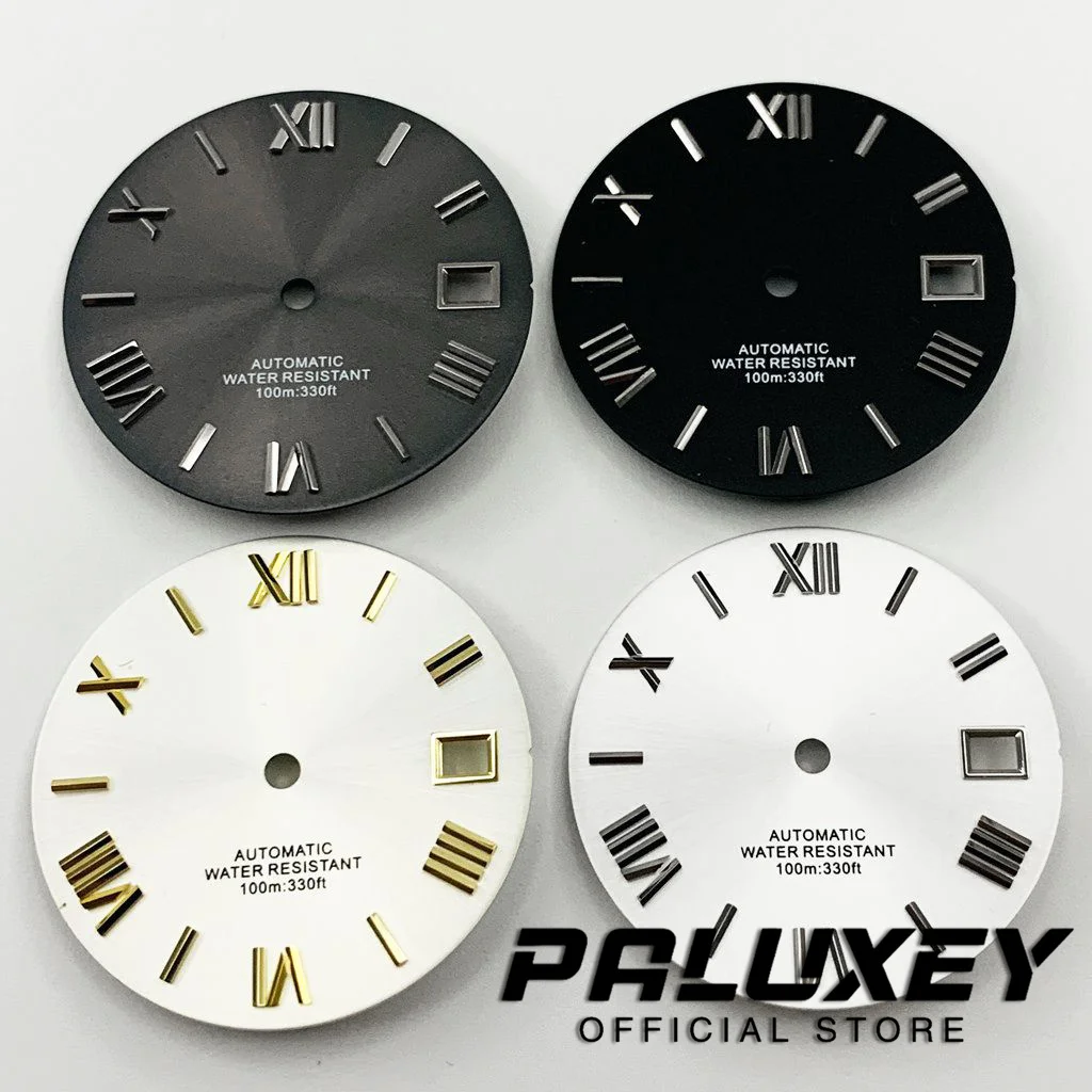 Nh35 28,5mm negro blanco gris azul verde esfera de reloj números romanos esferas de reloj para piezas de repuesto de movimiento NH35/NH35A/4R/7S