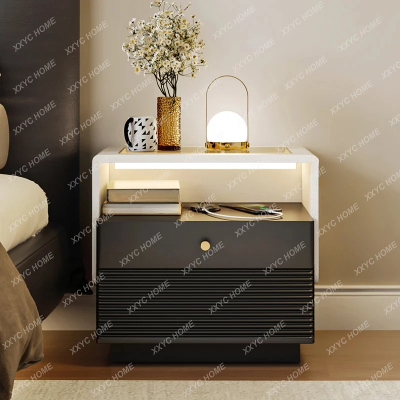 

Smart bedside table simple light luxury bedroom storage cabinet with light