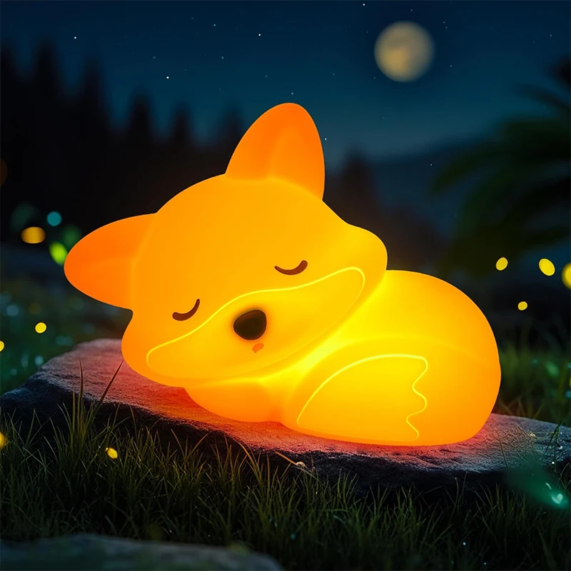 Fox Night Light Rechargeable Squishy Dimmable Nightlight, LED Novelty Animal Toy Cute Stuff, Baby Tollders Room Décor