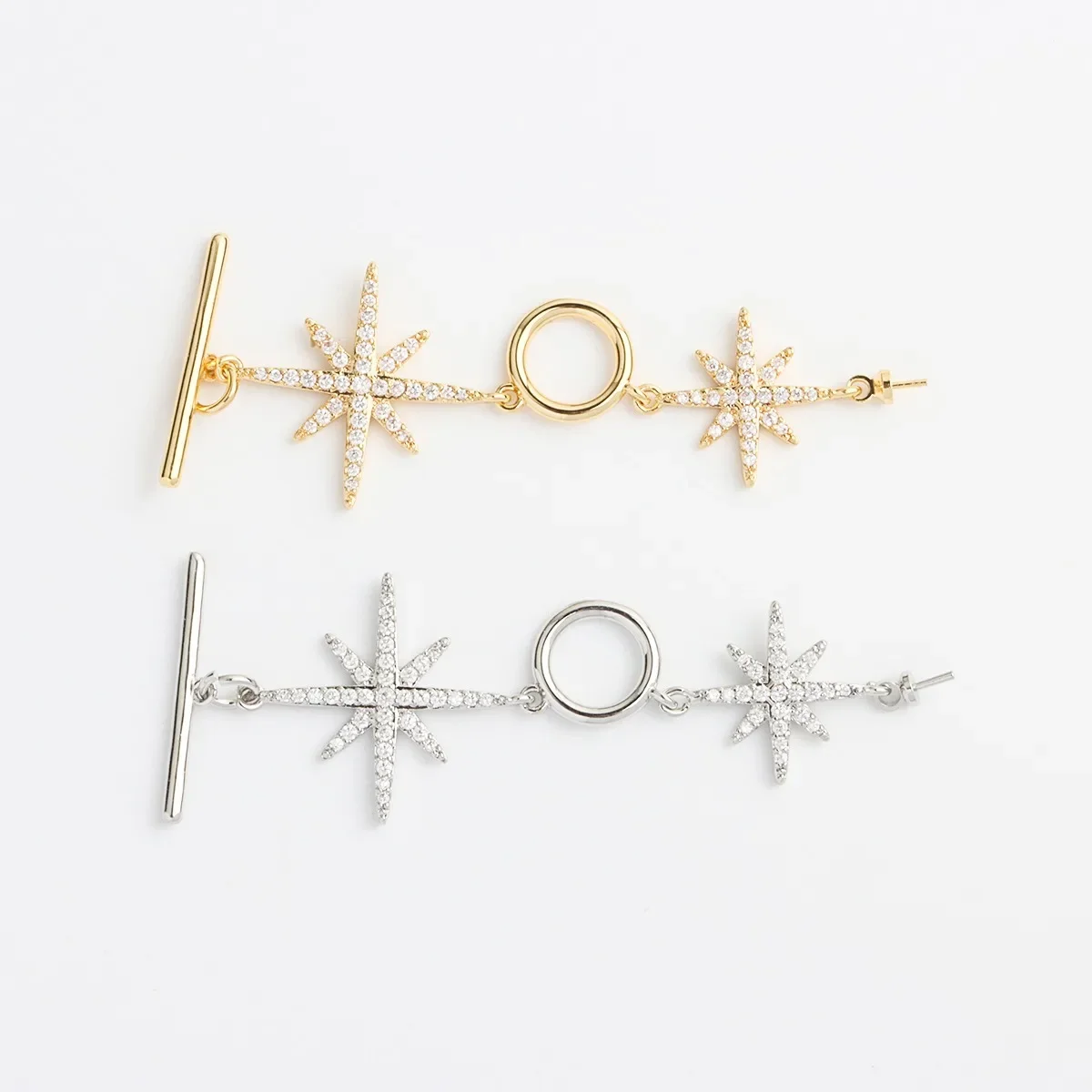 18K مطلية بالذهب مايكرو مطعمة المثمن OT مشبك قلادة ستار الذيل مشبك ربط مشبك DIY بها بنفسك المواد الملحقات #5