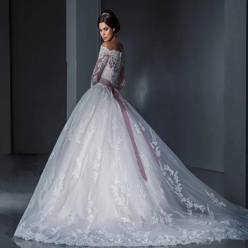 2024 New Illusion White/Ivory Ball Gown Long Wedding Dress long Sleeves Bride Dresses Princess Tulle Elegant Wedding Gowns