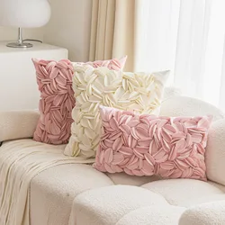 Luxury 3D Floral Petals Embroidery Cushion Cover Dutch Velvet 30X50/45X45cm Handmade Art Sofa Couch Waist Wedding Pillow Cover