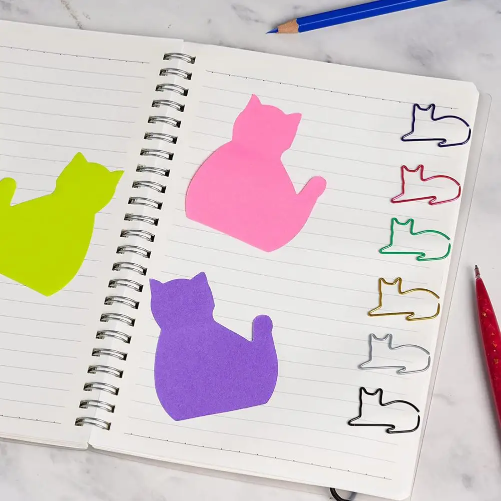 Notas adhesivas con forma de gato para cuaderno, notas adhesivas de diseño bonito, 6 piezas, Adorable, autoadhesivo fuerte