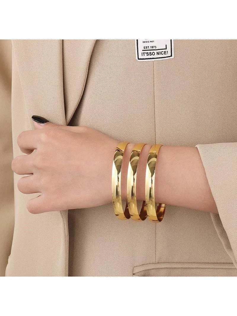 Holyfun 60mm wodoodporna stal nierdzewna 316L okrągła gładka bransoletka bransoletka kobiety minimalistyczny 18k złoty kolor tekstura urok biżuterii — zdjęcie 2