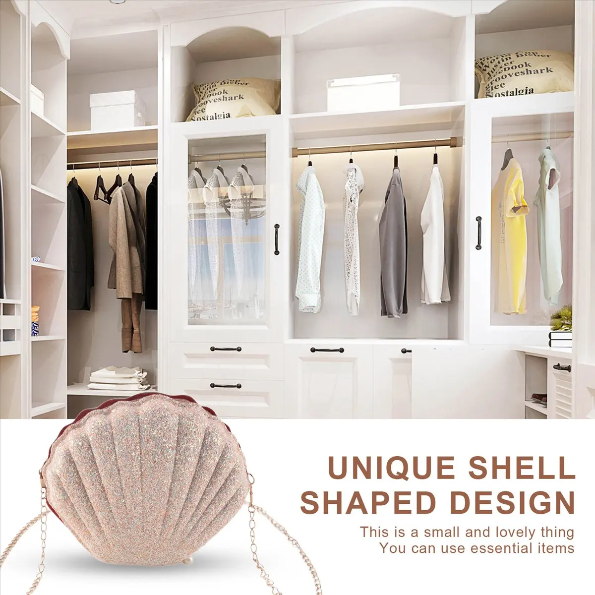 ABQR femmes filles petite sirène coquillage sac à main-sacs à bandoulière paillettes paillettes chaîne sac à main de soirée, rose